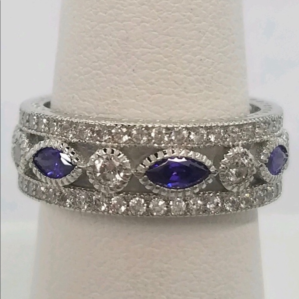 SS Eternity Marquise & Round Amethyst CZ Ring